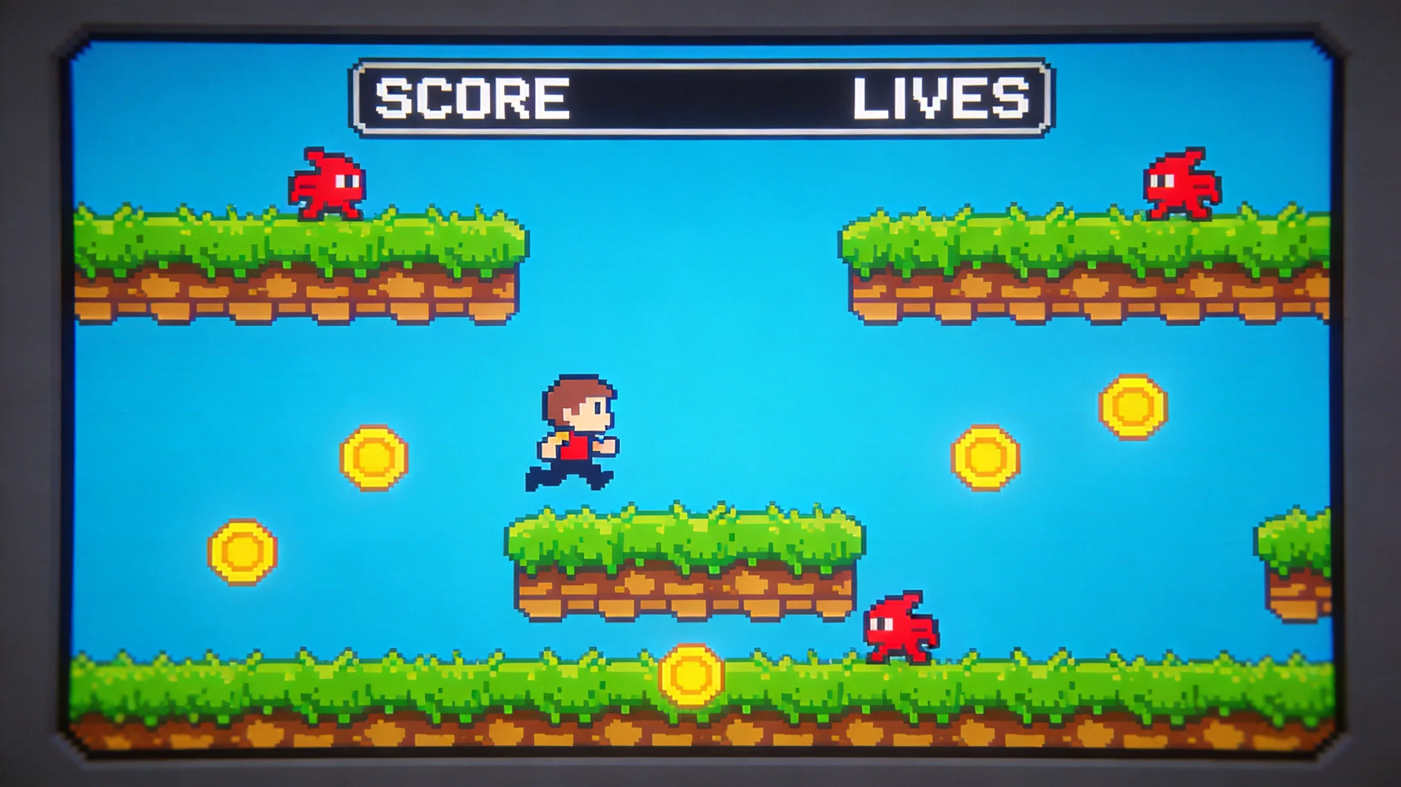 Screenshot of an original NES homebrew game showing platform gameplay with colorful 8-bit graphics. A new generation of developers created original NES homebrew games in the late 2000s, building on community knowledge.