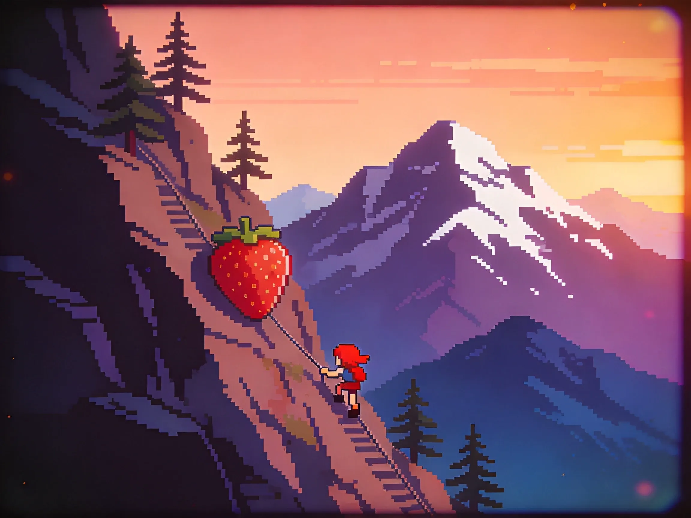 Celeste Classic PICO-8 tribute — pixel-art mountain-climbing screenshot with strawberries, evoking the 2015 four-day jam game that became a million-selling indie landmark